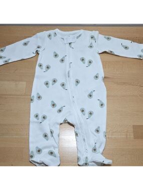 Simple White and Green Floral Footies One Piece